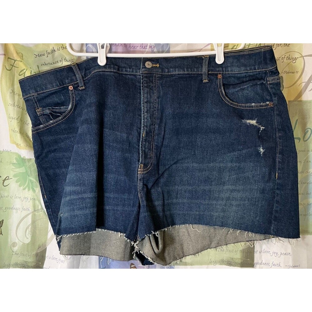 New Old Navy Women Blue Jeans Shorts Size 28W Sky High A Line High Rise Distress
